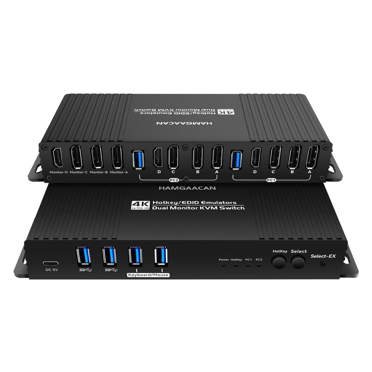 Daoistek KVM Switch 2 PCs a 4 Monitores DisplayPort/HDMI DP2.1 Soporta 4K/240Hz con Hotkey y USB 3.0 Dao-HOT-DDB-202-001