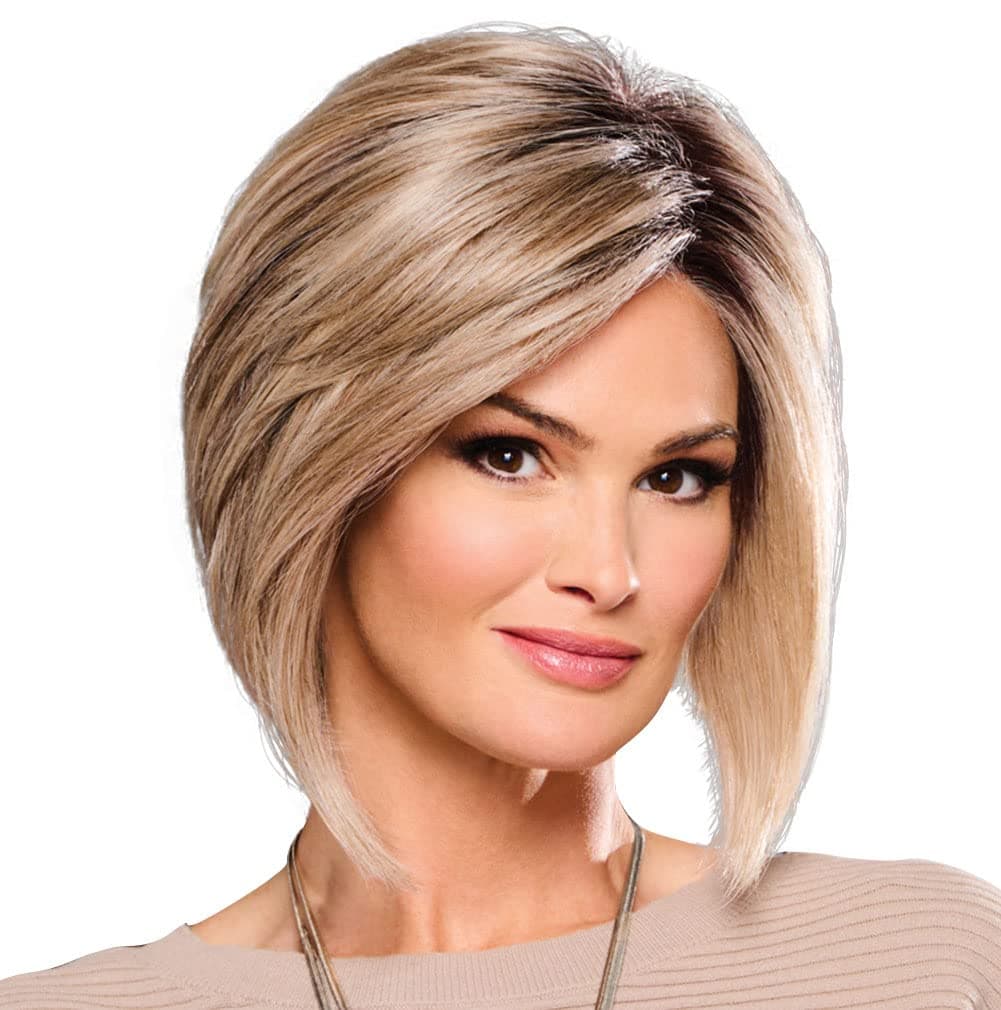 Hair u wear Raquel Welch Boudoir Glam bob a la barbilla, 100% cosido a mano, Petite-Average, RL16/88 Pale Golden Honey