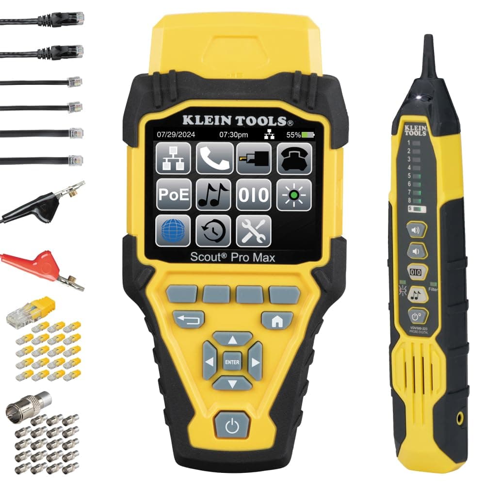KLEIN TOOLS 80179 Scout Pro Max VDV Tester Set, Probador de Cables de Red con Remoto y Sonda de Trazado Digital para Coax, Teléfono y Conectores RJ