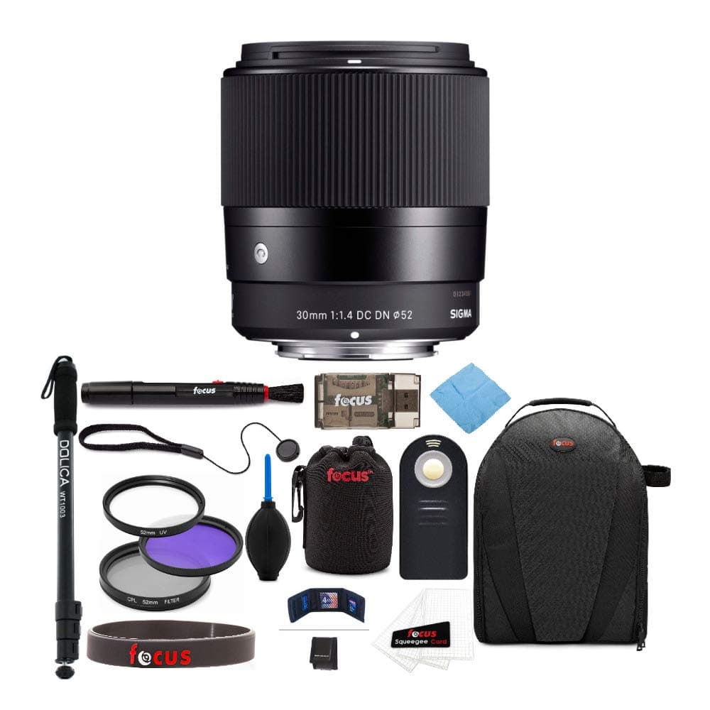 Sigma 30mm f/1.4 DC DN para montura Sony E con mochila y monopod (paquete) ASIG30K1