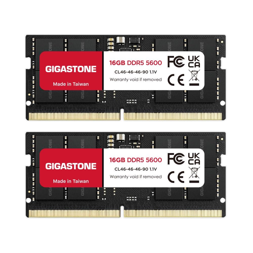 [SOLO PORTÁTIL DDR5] GIGASTONE Kit 32GB (2x16GB) DDR5 4800MHz PC5-38400 CL40-40-40-77 1.1V SODIMM 262 pines No registrado No ECC Memoria de alto rendimiento para notebook