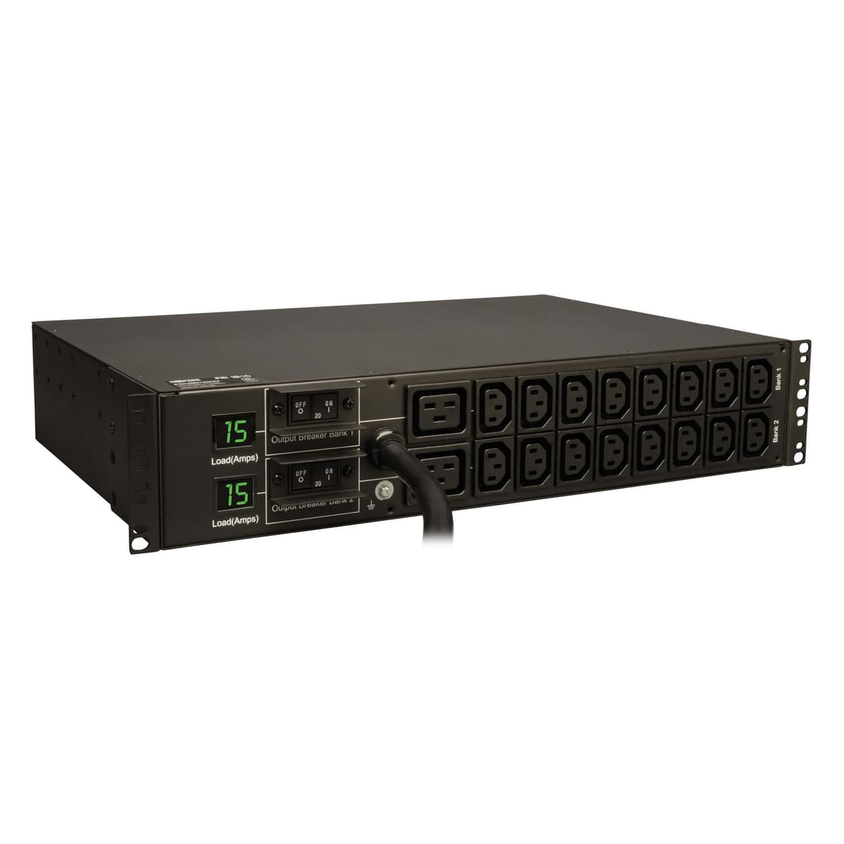 Regleta medidora Tripp Lite, 30A, 18 tomas (16 C13 y 2 C19), 208/230V, L6-30P, cable de 3.7 m, alimentación para rack 2U, TAA (PDUMH30HV) Negro