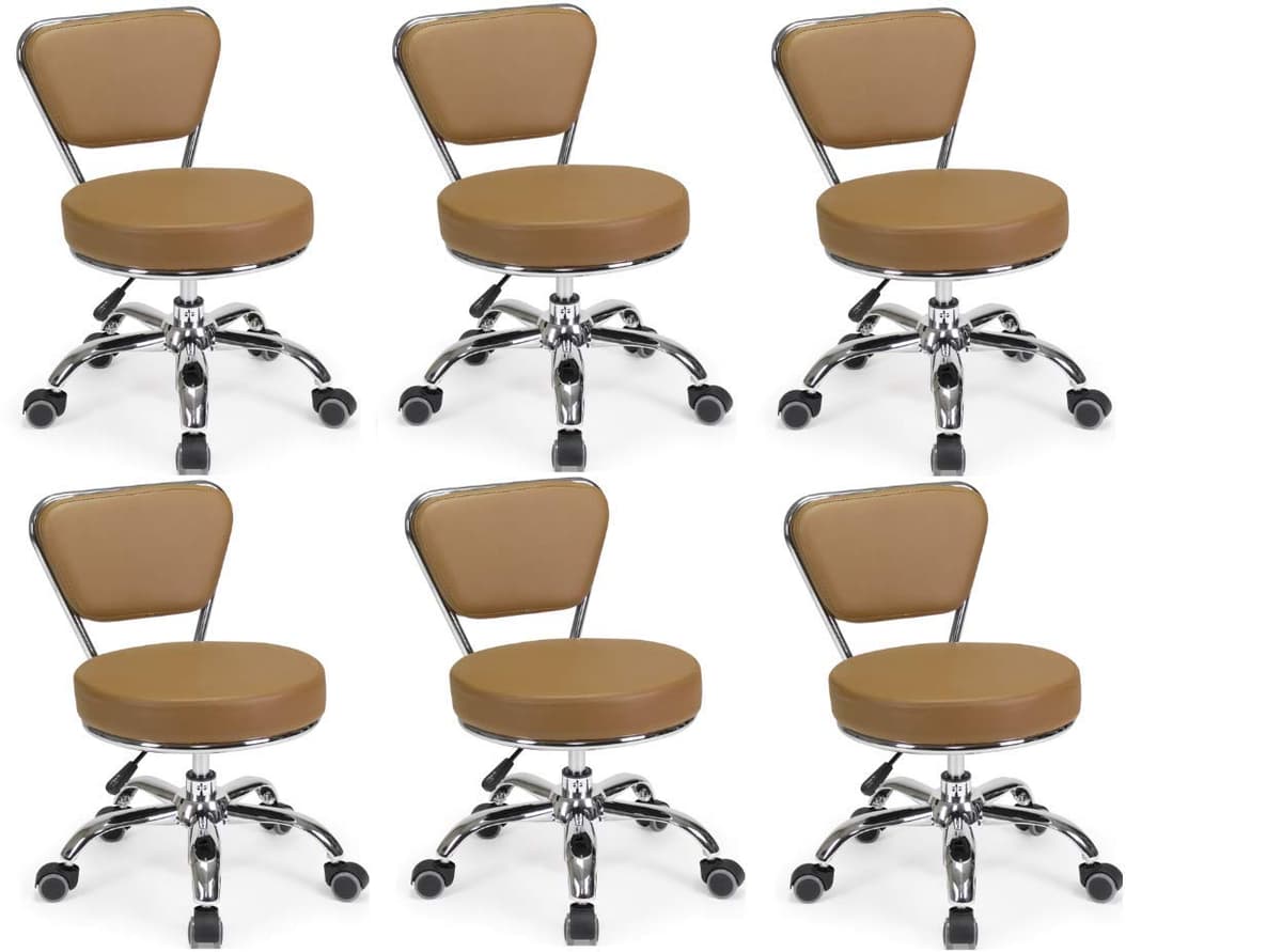 MAYAKOBA Set de 6 taburetes para pedicura Dayton (Cappuccino) neumáticos, altura ajustable MU6-LGR-PDSTL-10312-CPO
