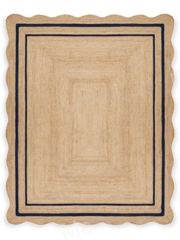 Sanwariya Alfombra de Jute tejida a mano con borde ondulado estilo bohemio SJR-2024-02