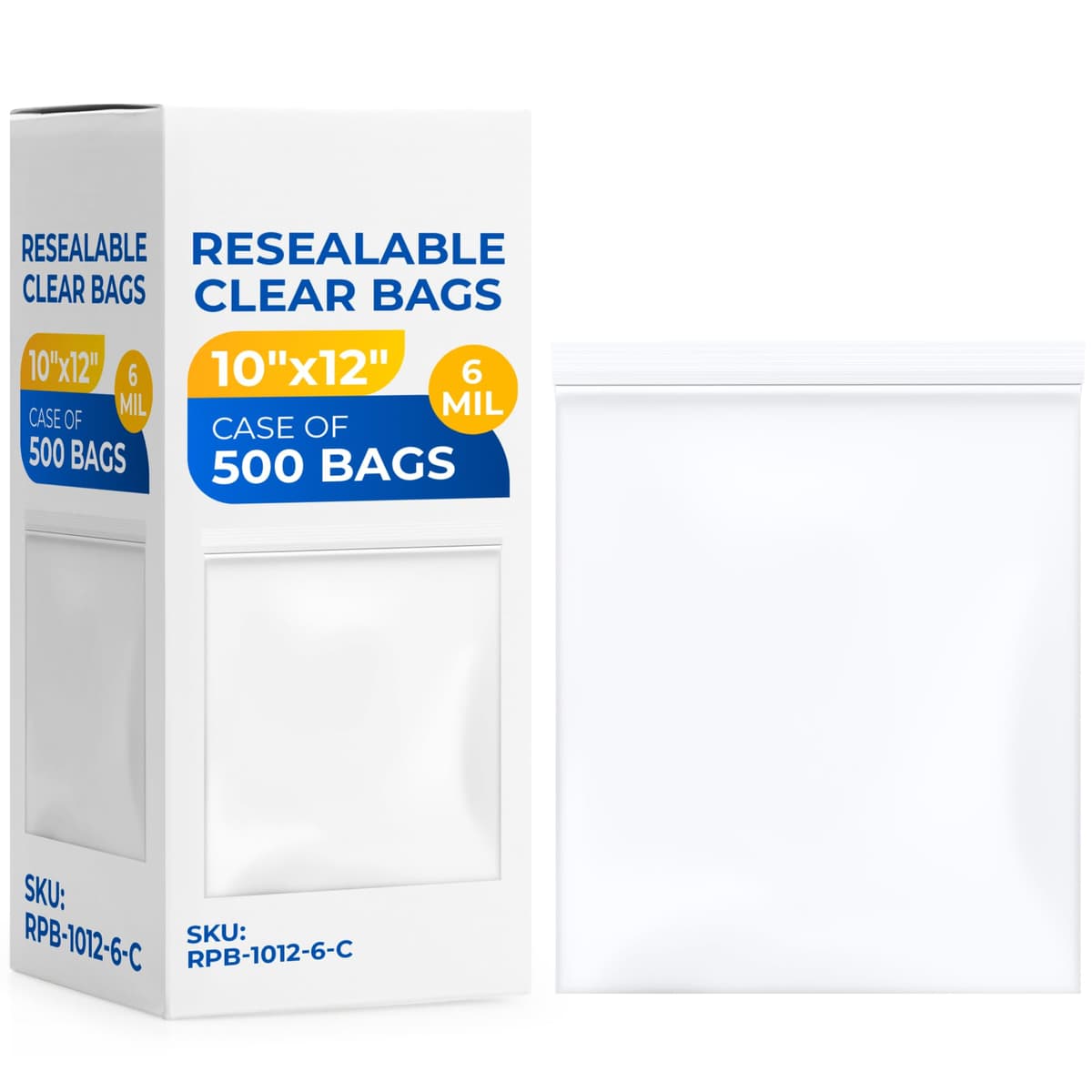 Paclord Large 10" x 12" Gallon Reclosable Poly Zip Seal Lock Bag 6 Mil, 20 Bags (Case of 25 Packs) RPB-1012-6-С