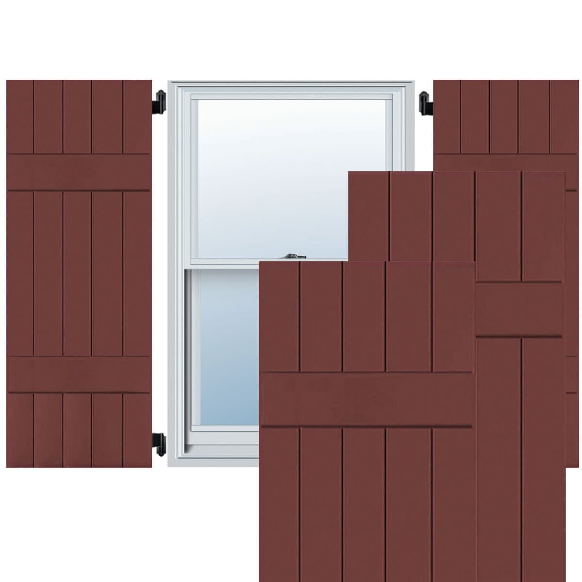 Ekena Millwork RWB18X032CRM Shutters exteriores estilo Board-n-Batten 18 x 32, Cottage Red