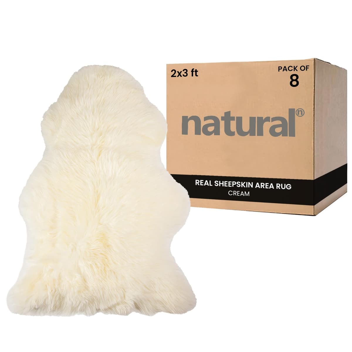 Natural Milan Alfombra de Piel de Oveja Auténtica 8-Pack Doble Piel Ivory 676685054838