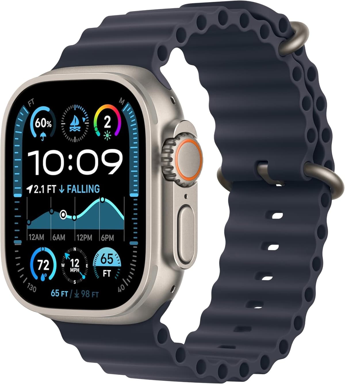 Apple Watch Ultra 2 [GPS + Cellular, 49 mm] - Caja de Titanio con Correa Azul Océano, Talla Única (Reacondicionado) MREG3LL/A
