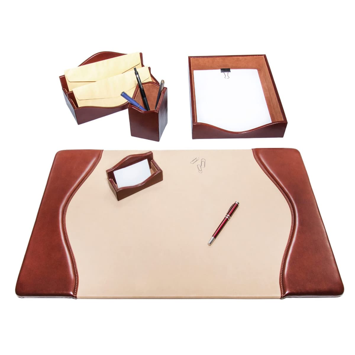 Maruse Desk Set Juego de Escritorio en Cuero Italiano Hecho a Mano (Brown) WDSET1