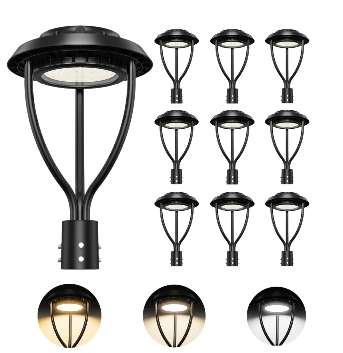KINSNG LED Post Top Light 100W 10Pack, 3CCT 15000 lm, fotocelda, IP65, ETL DLC 100 Watt-10Pack-3CCT