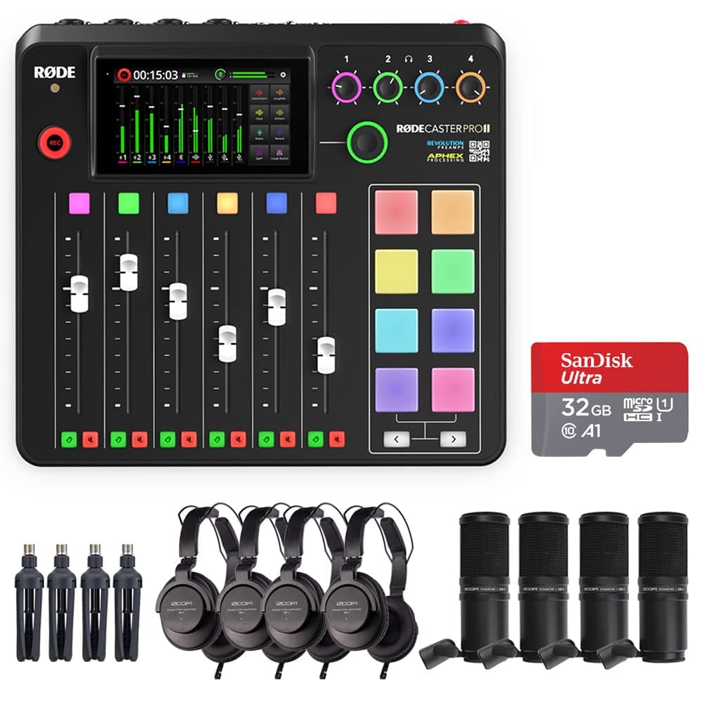 Kellards Rode RODECaster Pro II Integrated Audio Production Studio Bundle con 4x Zoom ZDM-1 y microSD 32GB RCPII