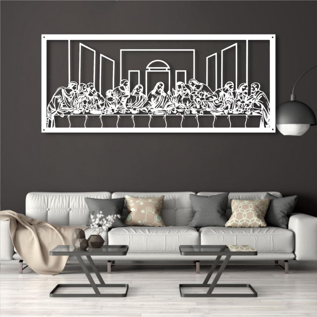 Yemwot Jesus Last Supper Metal Wall Art 196x82cm Blanco - Decoración mural cristiana HDSAJ48569