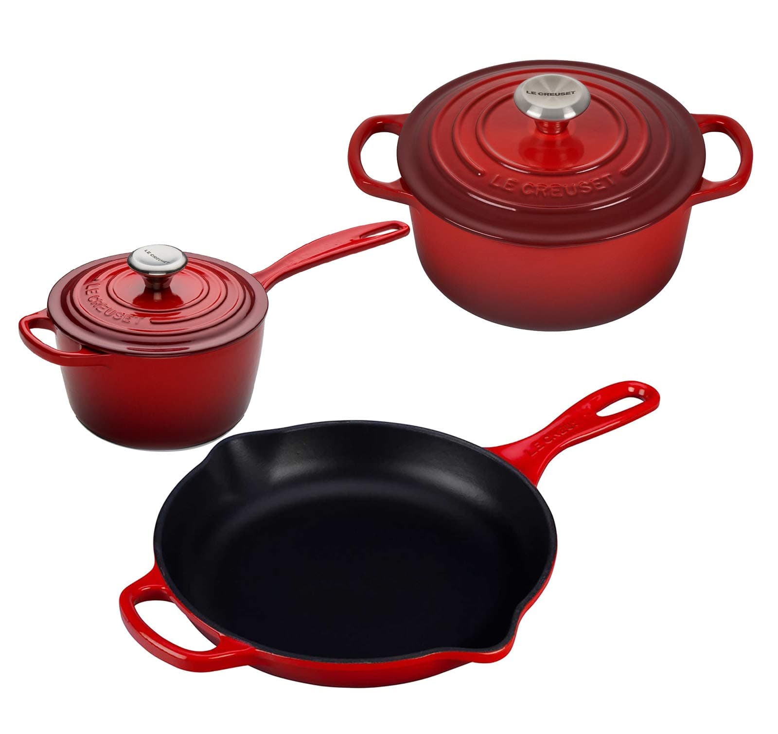 Le Creuset Set Condo 5 piezas esmaltado con perilla acero (Cerise) Le Creuset 5pc Cerise Condo Set