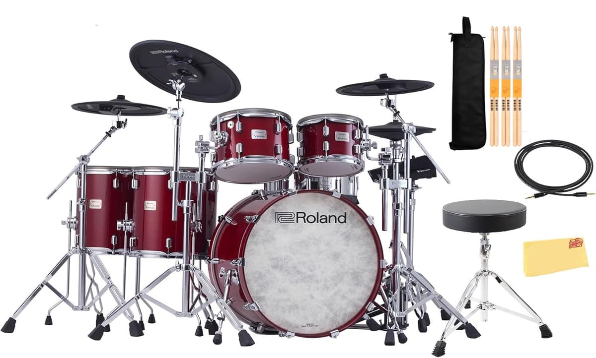 Roland VAD716-GC V-Drums Acoustic Design - Gloss Cherry, Bundle con Bancos y Accesorios AUS-VAD716-GC-COMBO-PRO