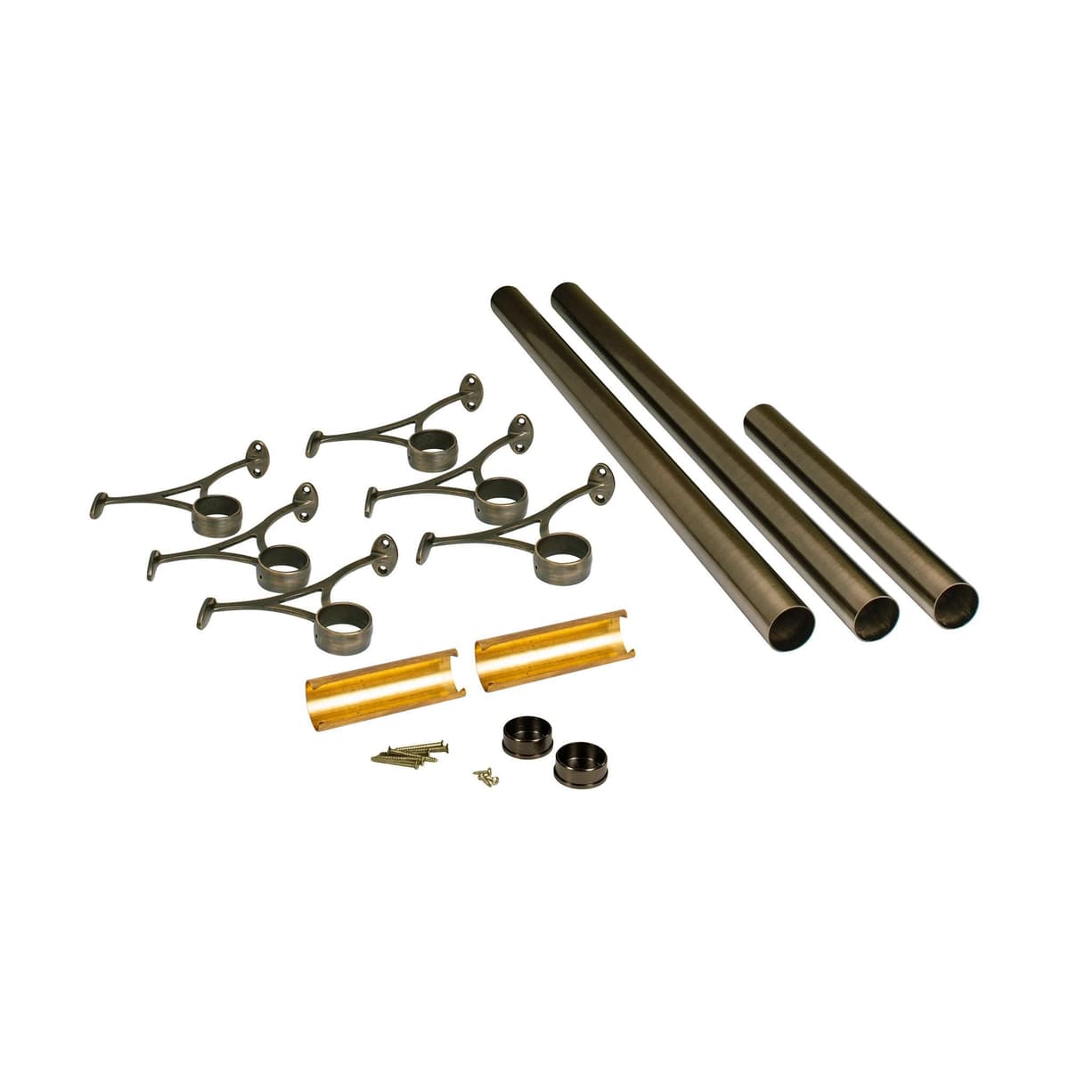 OUTWATER Kit Bar Foot Rail 2" x 20' - Hardware y Tubo para Montaje Subbarra, Acabado Antique Brass S83-200-KIT20-ABRS