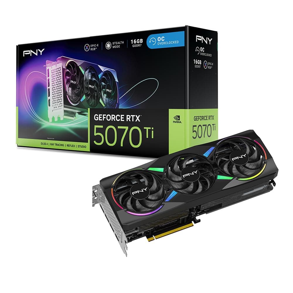 PNY NVIDIA GeForce RTX 5070 Ti Epic-X ARGB OC Triple Fan 16GB GDDR7 PCIe 5.0 VCG5070T16TFXXPB1-O