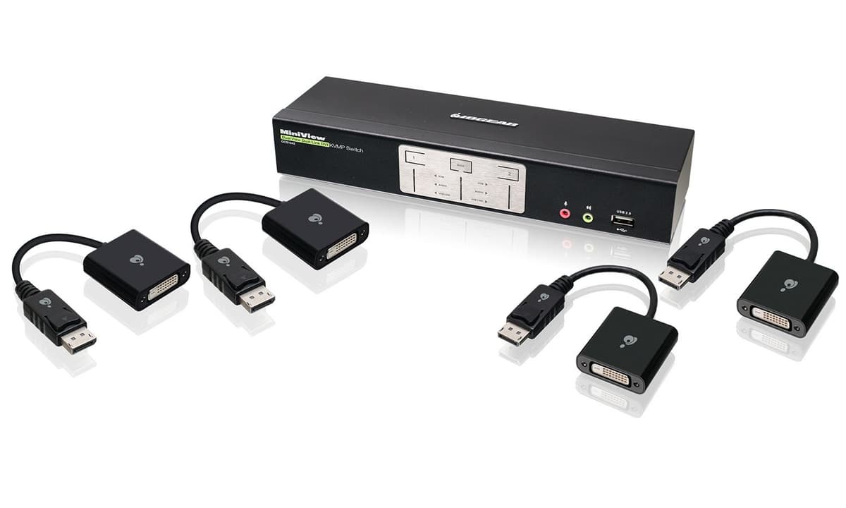 IOGEAR GCS1642DPKIT KVMP 2 puertos Dual-Link DVI/DisplayPort con cables y adaptadores activos