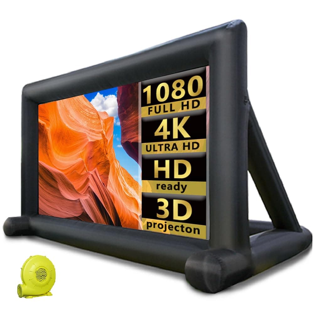 WGIA Pantalla inflable para proyector exterior 33ft sin costuras, con inflador y accesorios de sujeción