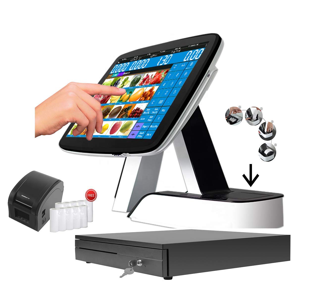 ZHONGJI Caja Registradora Touch Screen con Impresora Térmica, Software POS y Etiquetadora 350B ZHONGJI-A7CP