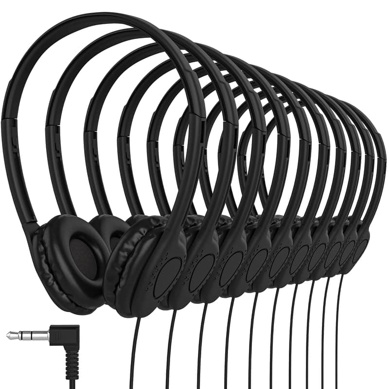Maeline Auriculares Infantiles On-Ear para Escuela y Viajes - Pack de 300, Negro, Conector 3.5mm