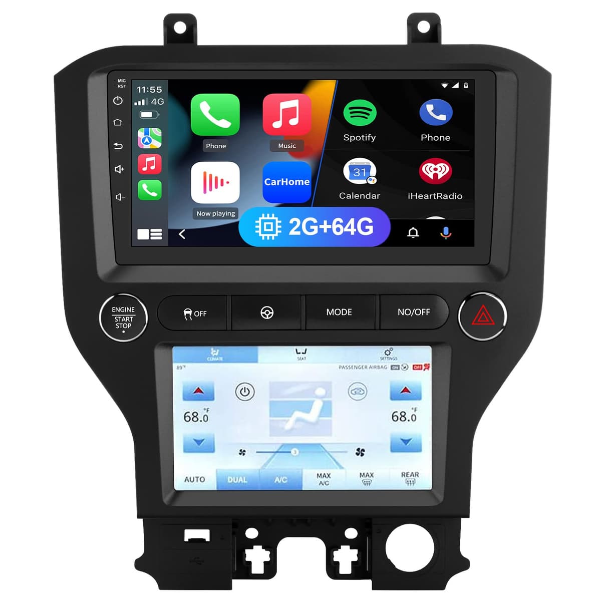 litillbuly Android 12 [2G+64G] Radio Estéreo para Auto Compatible con Ford Mustang 2015-2021 Actualización de Radio de Doble Pantalla, CarPlay Inalámbrico Android Auto Unidad Principal con DSP Integrado Bluetooth WiFi SWC MirrorLink FordMustang-2015-2021-Android12