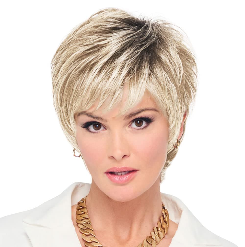 Hair u wear Raquel Welch Fierce And Focused peluca corta Bob anudada a mano, RL613SS Platinum, casquete talla estándar