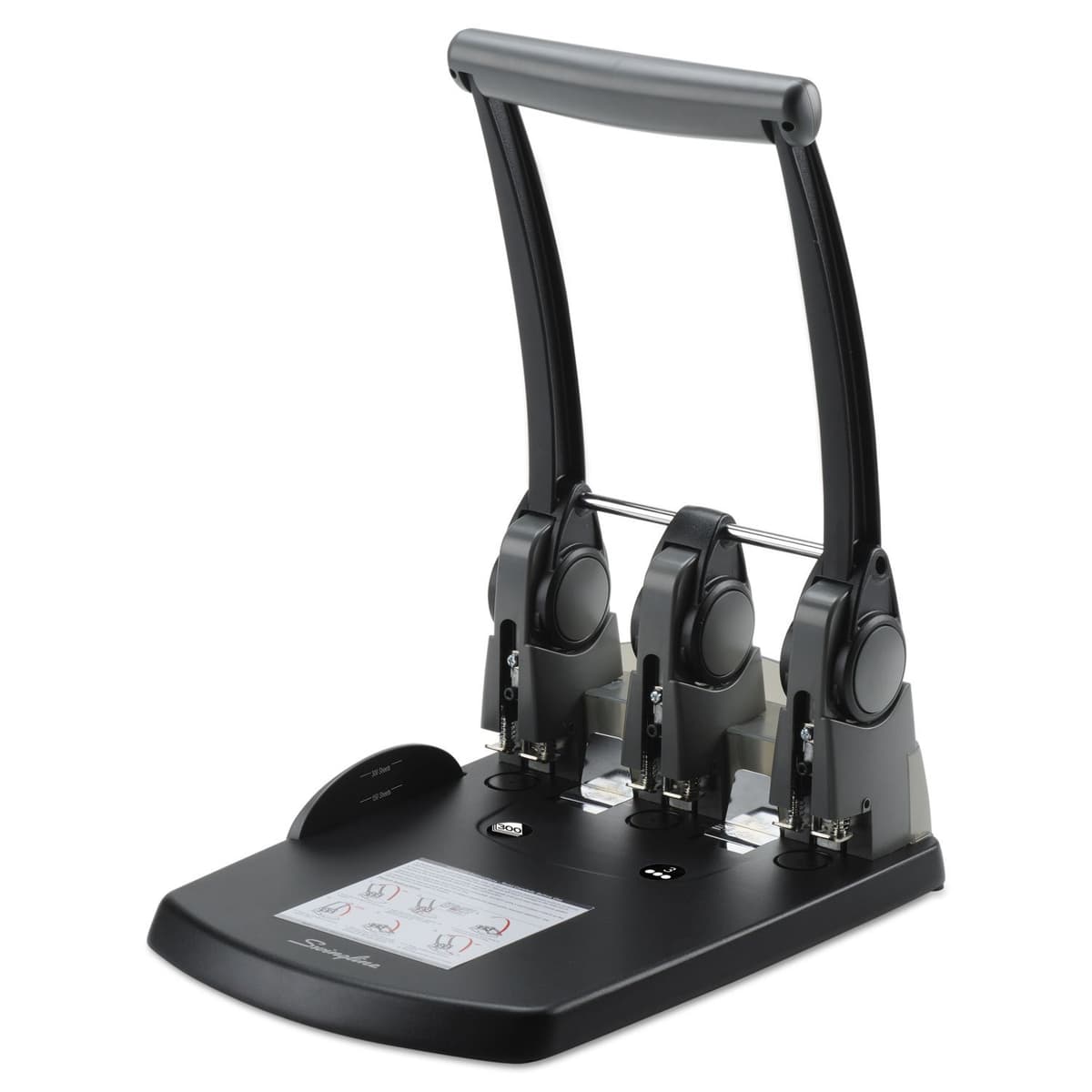 Swingline 74194 Perforadora 3 agujeros extra alta capacidad, 300 hojas, centros fijos, negra A7074194