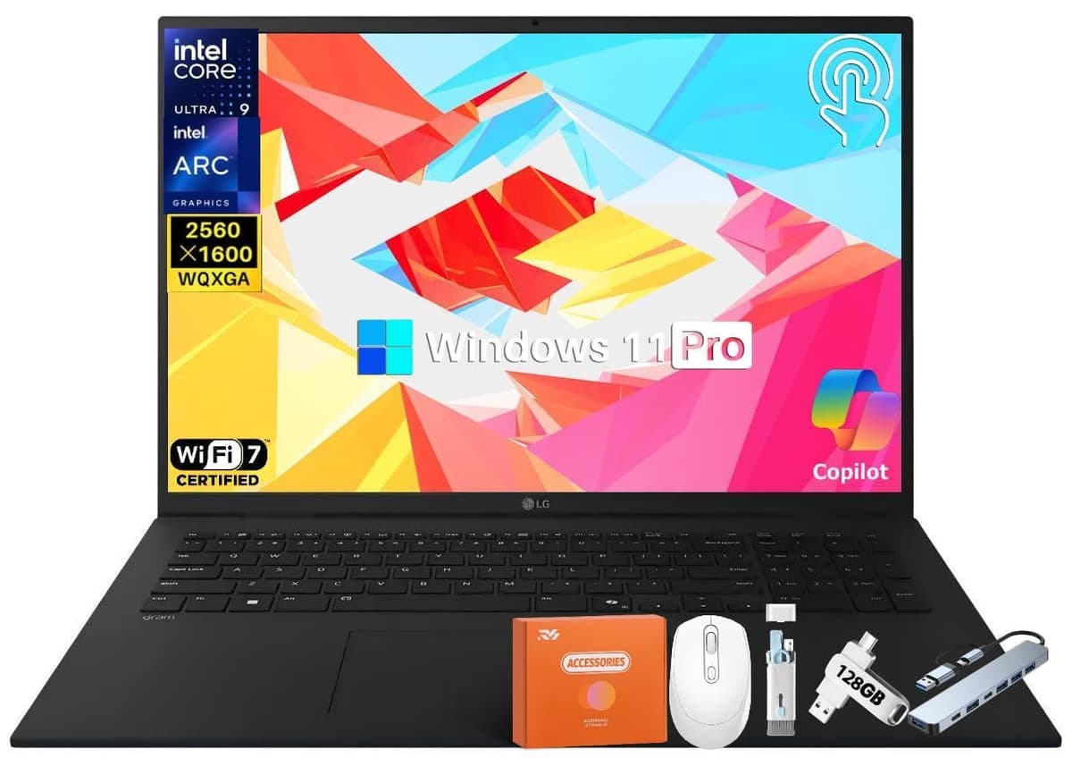 LG gram 17” AI Copilot+ Laptop, CPU Intel Ultra 9 288V, 32 GB RAM, SSD 8 TB, Pantalla táctil antirreflejo 17”, Gráficos Intel Arc, Wi-Fi 7, Teclado retroiluminado, Thunderbolt 4, Windows 11 Pro - Ultra portátil 17Z90TL-H.AUB8U3