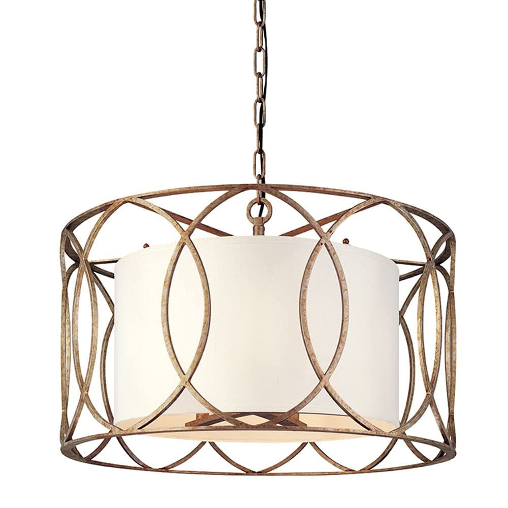 Troy Lighting Sausalito candelabro 5 luces Silver Gold con pantalla Hardback Linen F1285SG