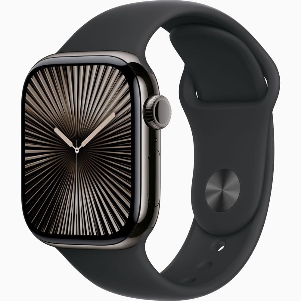 Apple Watch Series 10 [GPS + Cellular, 46 mm] - Caja de Titanio Pizarra con Correa Deportiva Negra, S/M (Reacondicionado) ‎MWYE3LW/A