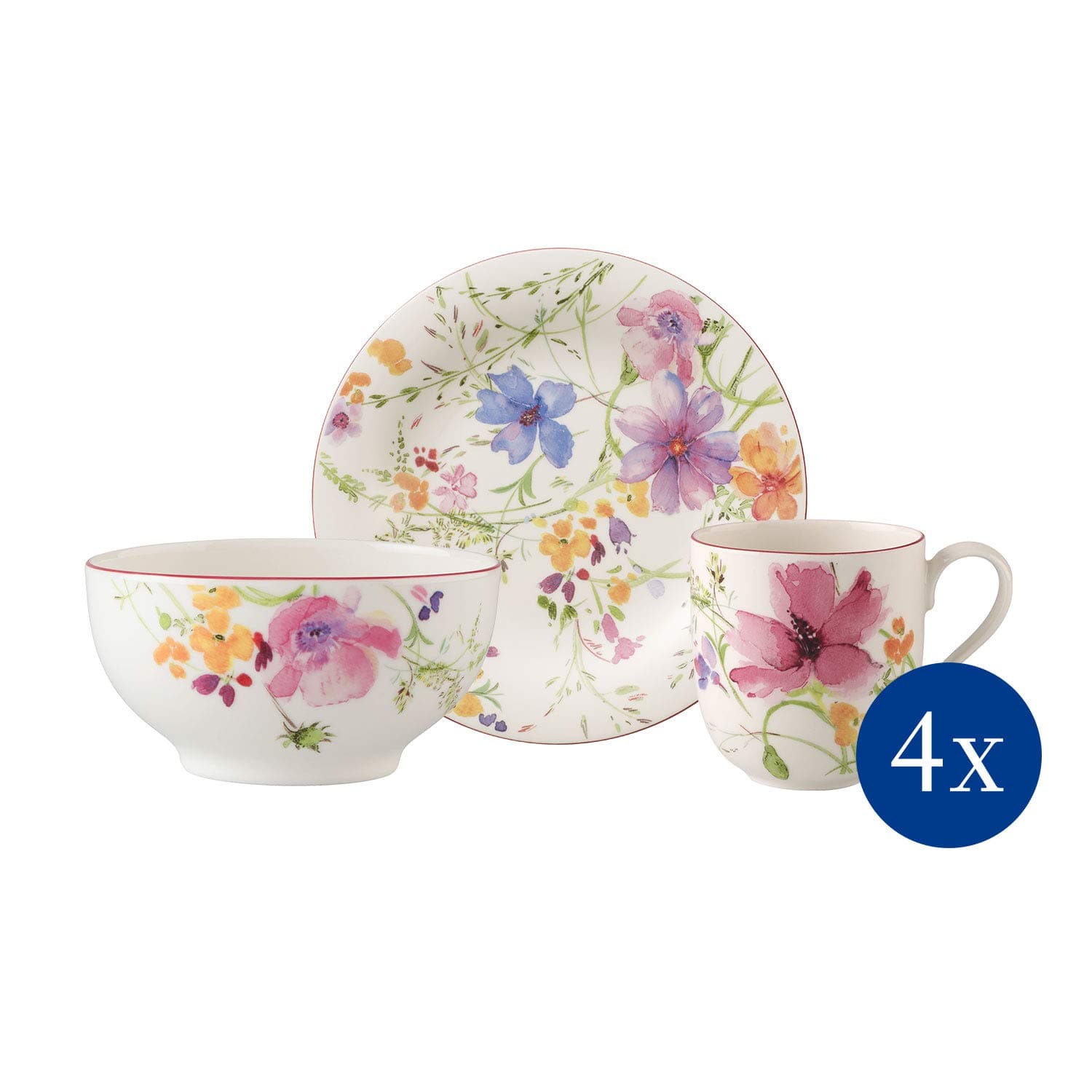 Villeroy & Boch Mariefleur Basic set de desayuno para 4, 12 piezas, porcelana premium blanca 10-4100-9028