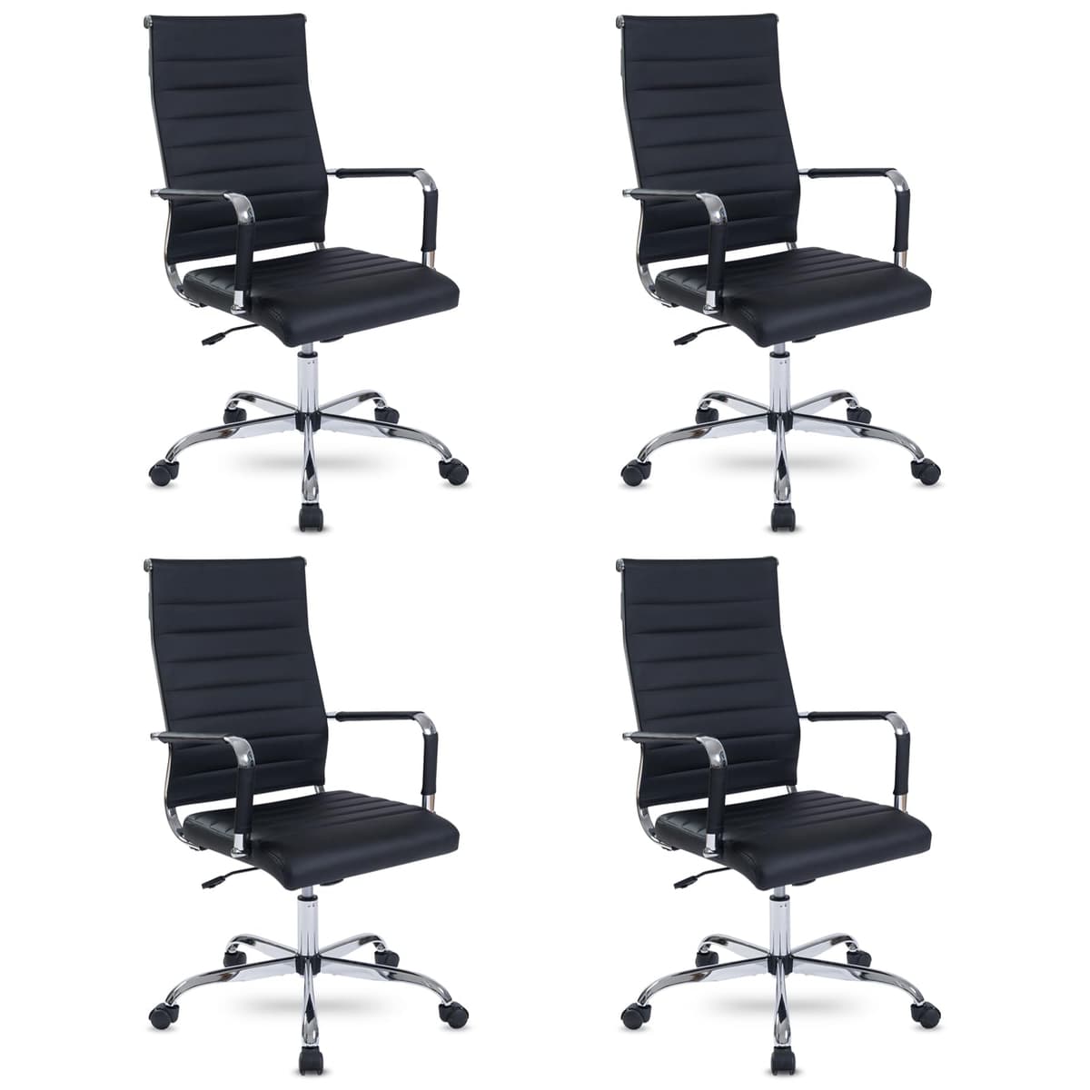 Silla de escritorio Walmokid con ruedas Set x4 - Ergonomía, Cuero sintético negro, Respaldo alto USBO4645