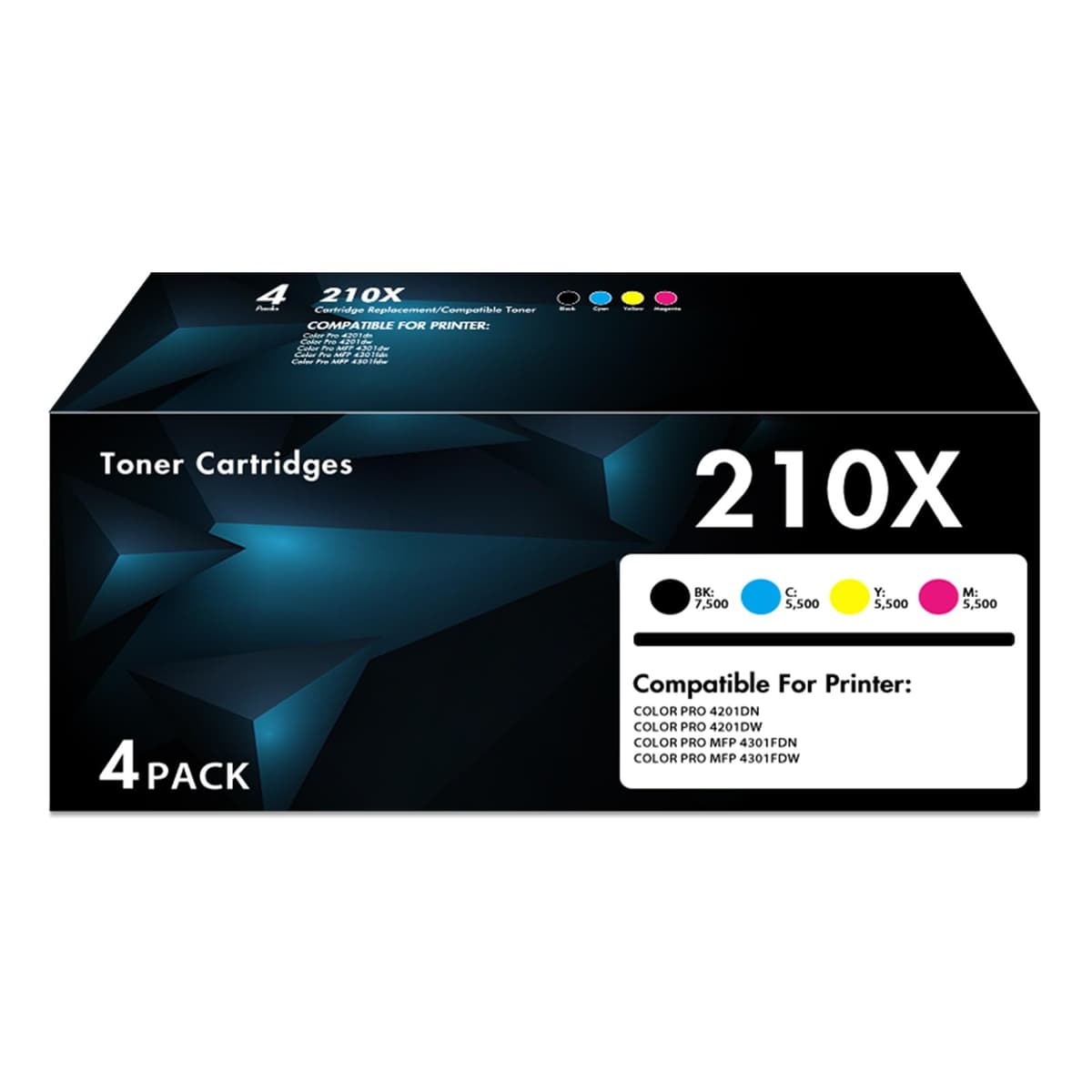 WOWTONER Toners 210X 4-Pack Alta Capacidad (con chip) - Reemplazo Compatible para HP 210X/210A para Color LaserJet Pro 4301/4201 210X Toner Cartridges