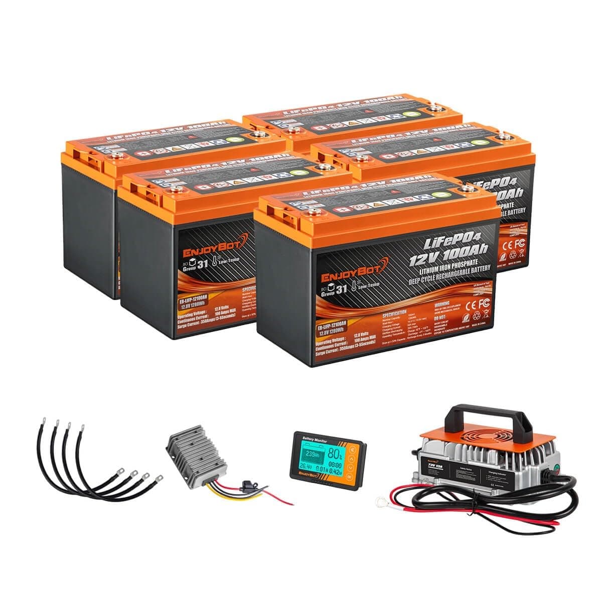 Enjoybot Kit de Conversión LiFePO4 60V 100Ah para Carro de Golf - 5x 12V 100Ah Grupo 31 con BMS 100A 60V 100Ah Golf Cart Battery Kit