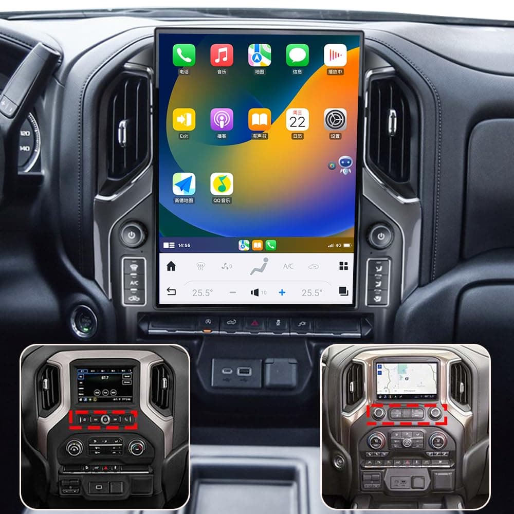 VIKNAN Radio Android 15.6" para GMC Sierra / Chevy Silverado (2019-2023) con CarPlay inalámbrico y GPS