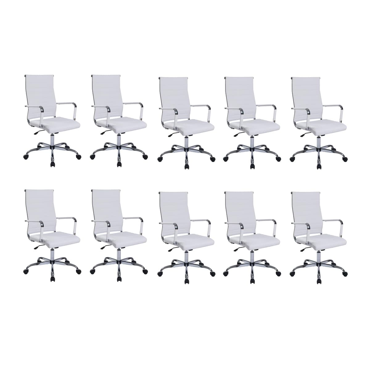 Walmokid Sillas de oficina ergonómicas blancas, juego de 10 - respaldo alto ribeteado, giratorias con ruedas, asiento ajustable USBO4646