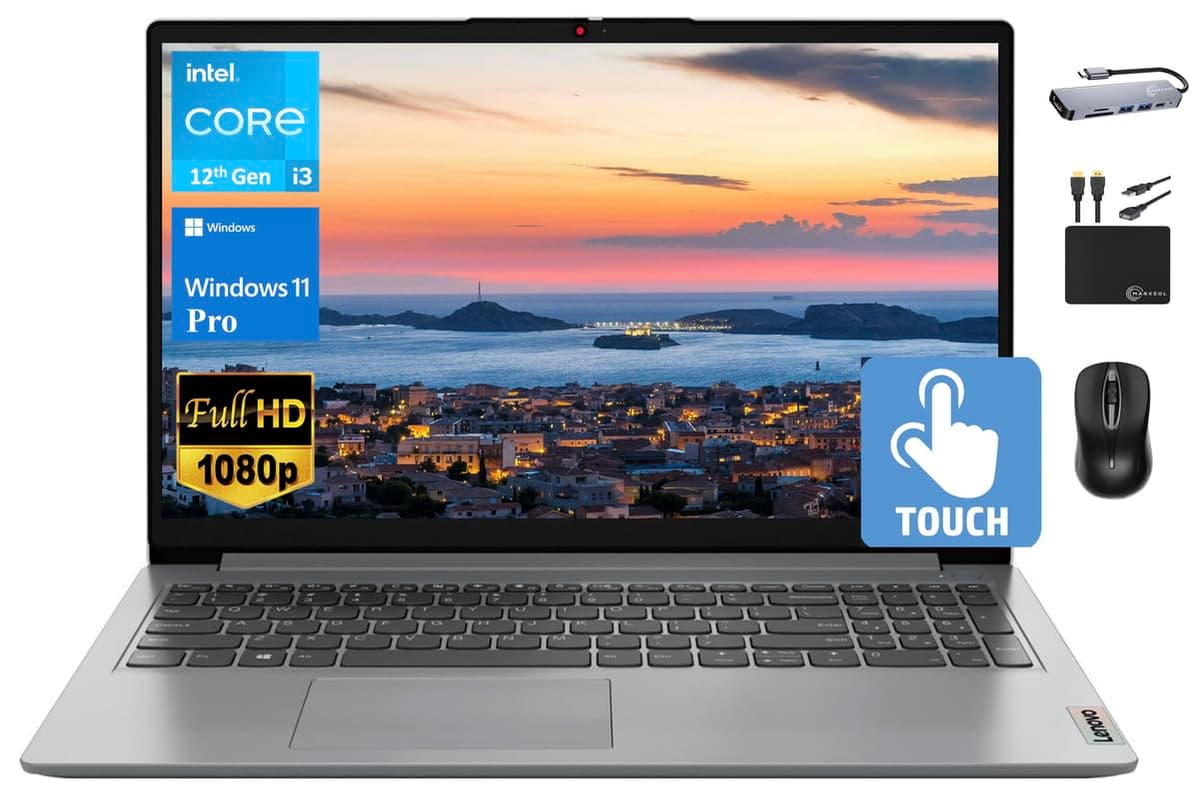 Lenovo IdeaPad Última Laptop Empresarial, 15.6" FHD IPS Táctil, Intel Core i3-1215U (Hasta 4.4 GHz), 24GB RAM, 1TB SSD, Gráficos UHD, Wi-Fi 6, Batería de Larga Duración, Win 11 Pro +Accesorio Marxsol 2024 Newest Lenovo IdeaPad