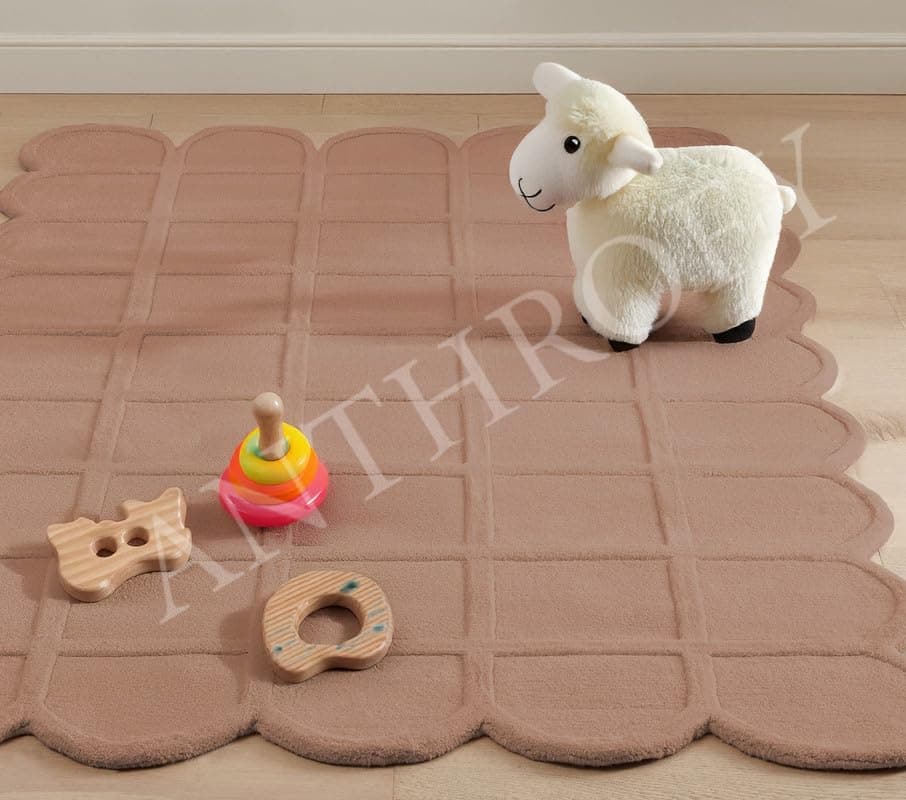 Anthrofy Selena Scallop Alfombra - 8' R - Lana Hecha a Mano - Mocha Mousse - Antideslizante AY-SCALLOPMOCHA-8'R