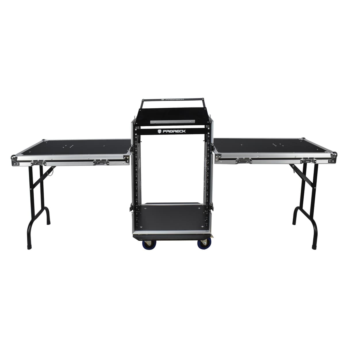 PRORECK PR-16UW Case rack 16U con top inclinable, dos mesas laterales y ruedas, 20'' profundidad rack