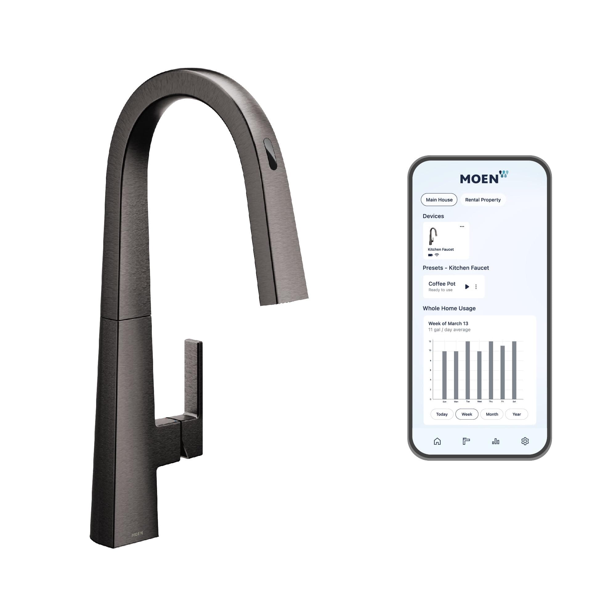 Moen Nio Black Stainless Smart Faucet Touchless Pull Down S75005EVBLS