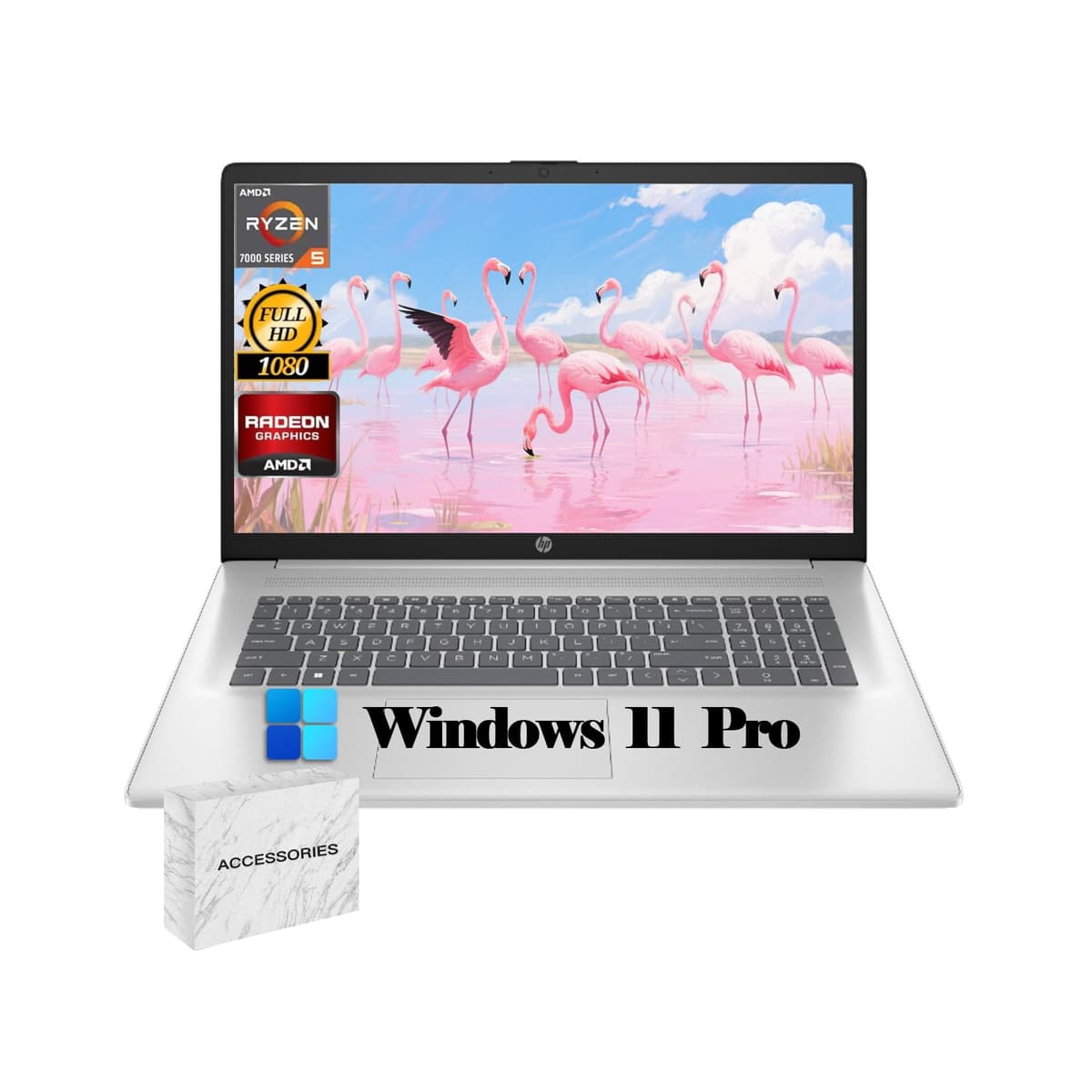 HP de 17,3 pulgadas, pantalla FHD 1920×1080, Windows 11 Pro, AMD Ryzen 5 7430U, para estudiantes y empresas, 64 GB de memoria, SSD de 1 TB, cámara web, Wi-Fi, Bluetooth, con accesorios HP Laptop