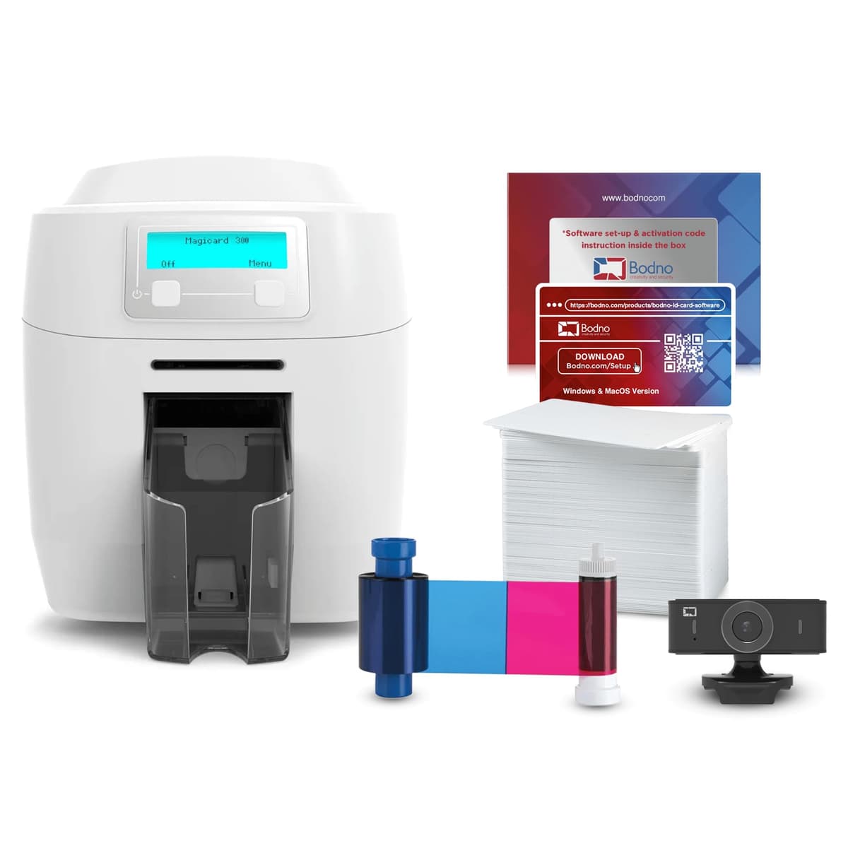 Bodno Magicard 300 Impresora de Carnet Lado Simple + Paquete Completo de Insumos - Silver Edition 300SSSB