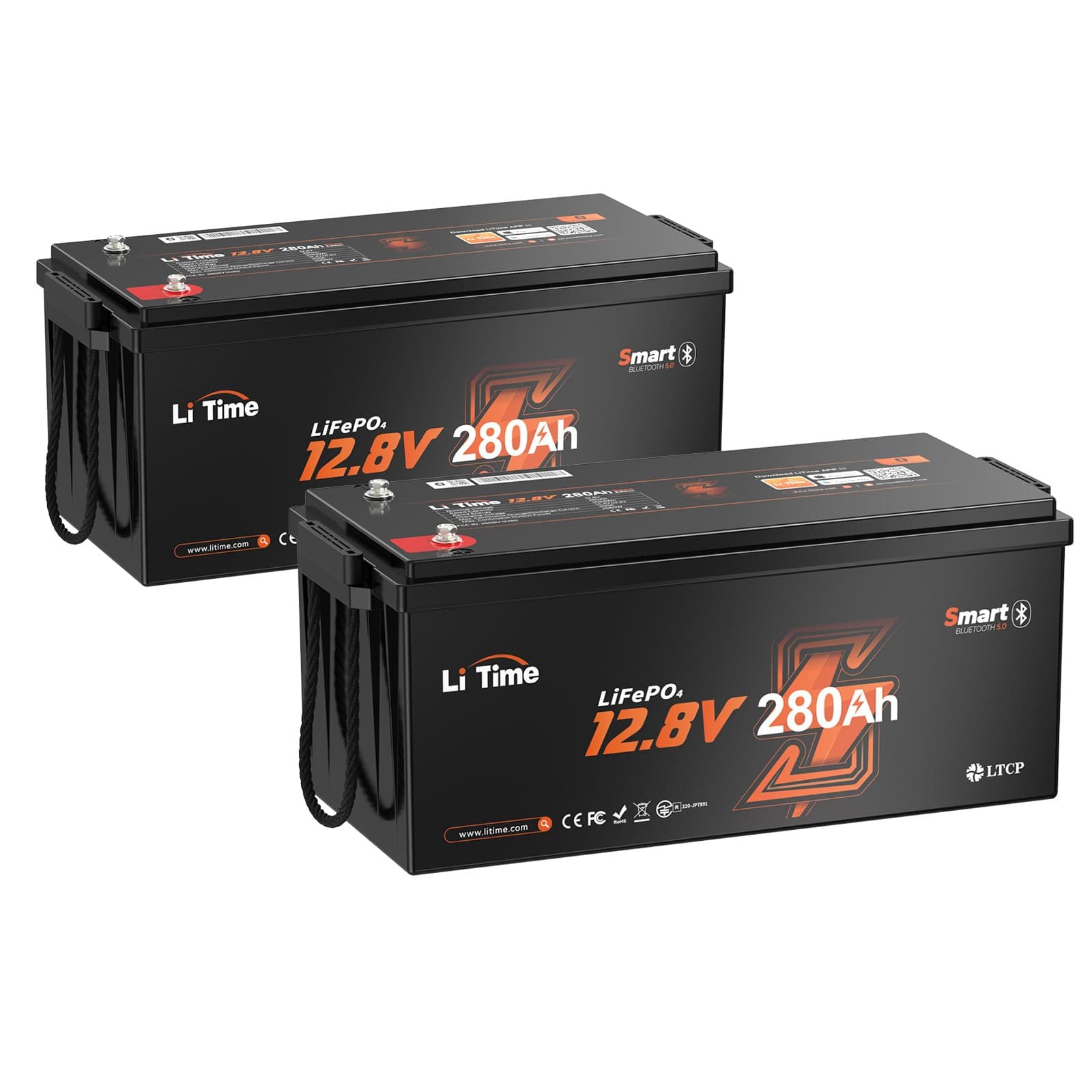 Litime 2Pack Batería LiFePO4 12V 280Ah Bluetooth, Max. 15000 Deep Cycle RV Battery, 200A BMS, 3584Wh L12V280-200-LTCP-BT-4-A200-Pack2