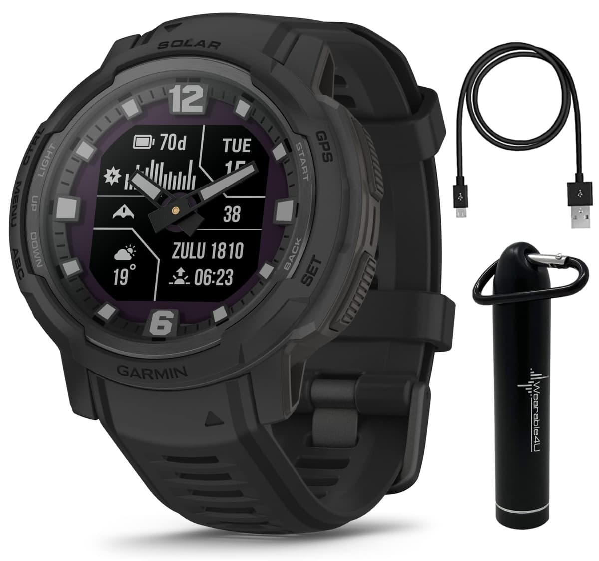Wearable4U Garmin Instinct Crossover Solar Edición Táctica, Reloj Híbrido Resistente, Funciones Específicas Tácticas, Manecillas Analógicas y Pantalla Digital 1.27 pulg, Paquete Negro E-Bank 010-02626-10