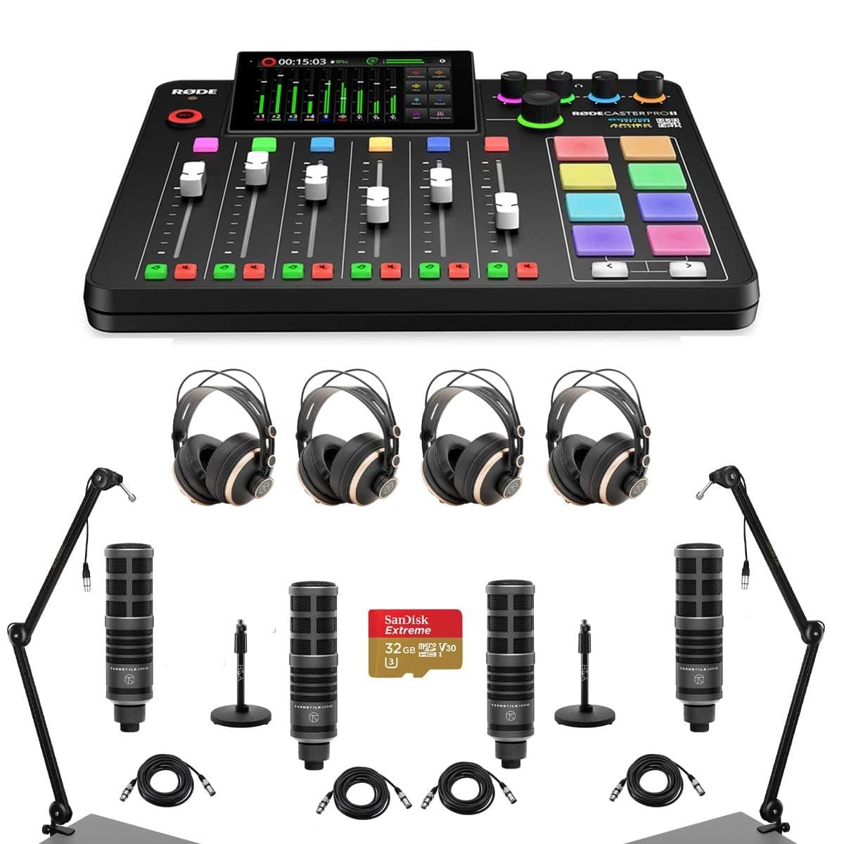 Rode RODECaster Pro II Studio de Producción con bundle de micrófonos y accesorios RCPII TAK4
