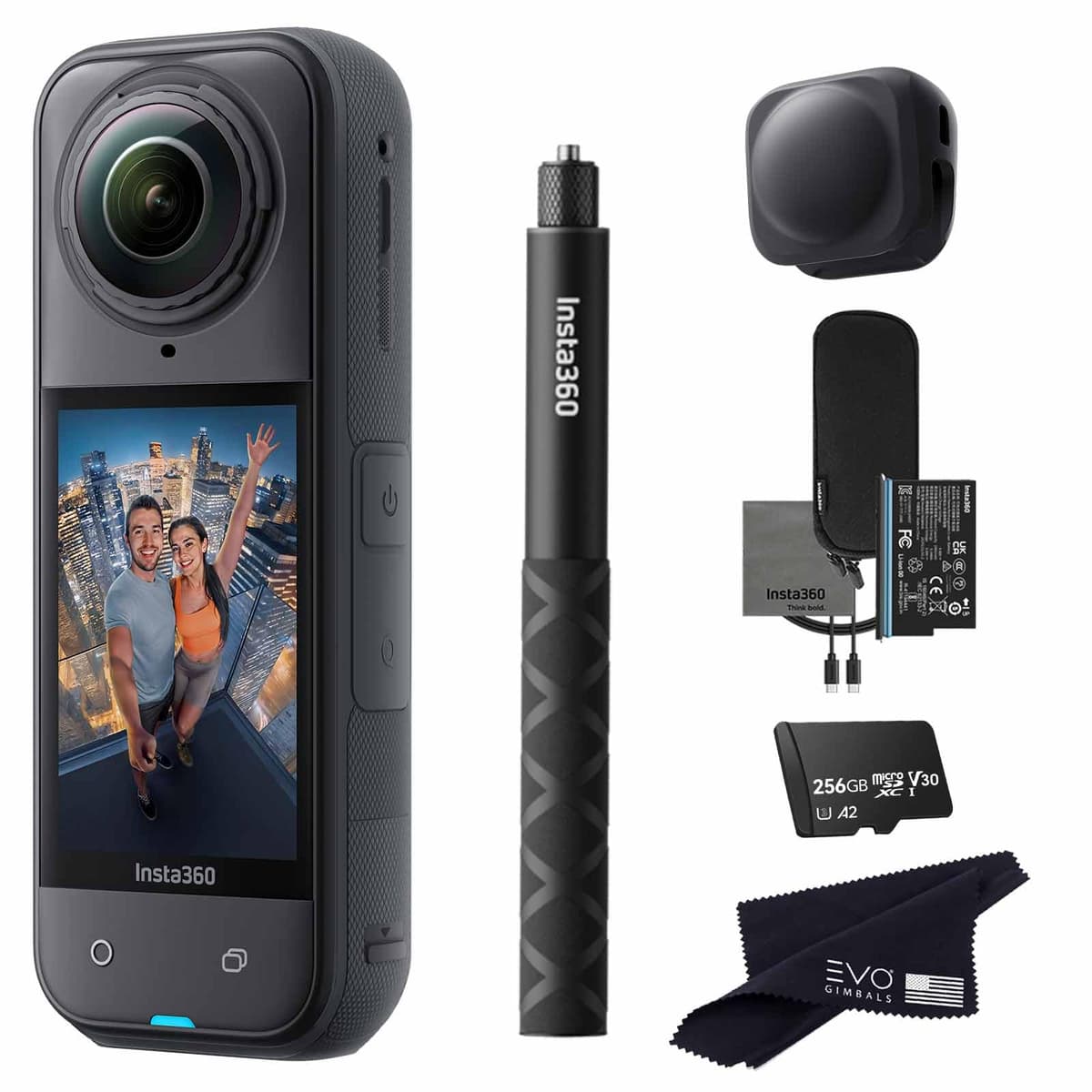 Insta360 X5 Basic Bundle 8K 360 Waterproof, Sensores 1/1.28" 48MP, 72MP Photo, Selfie Stick, 256GB X5_SELFIE-STICK_LC_256GB