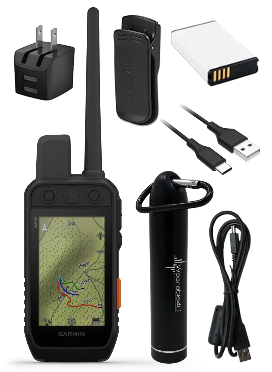 Wearable4U - Garmin Alpha 300i Avanzado para Rastreo y Adiestramiento de Perros con Tecnología inReach y Paquete E-Bank 010-02806-50