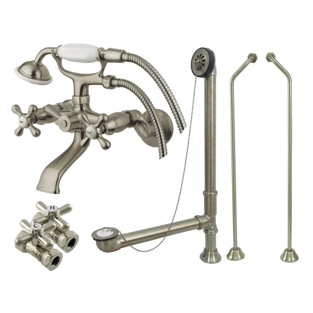 Kingston Brass CCK265SND Set de grifería vintage de pared para bañera con patas, níquel cepillado