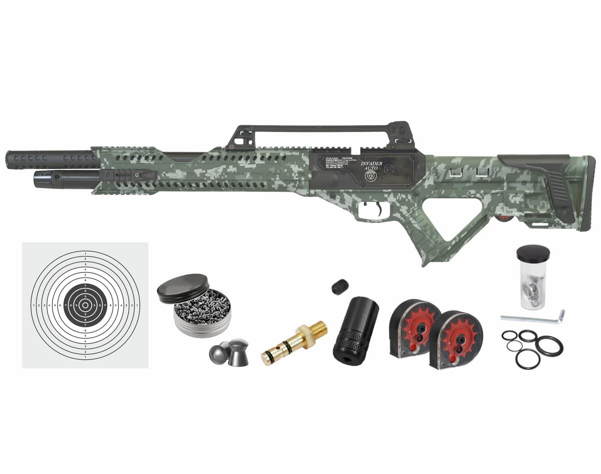 Wearable4U Hatsan Invader Edición Limitada .25 Cal PCP, 900 FPS, camuflaje verde, incluye blancos y 150 pellets HGInvade25M1_TargAmmo