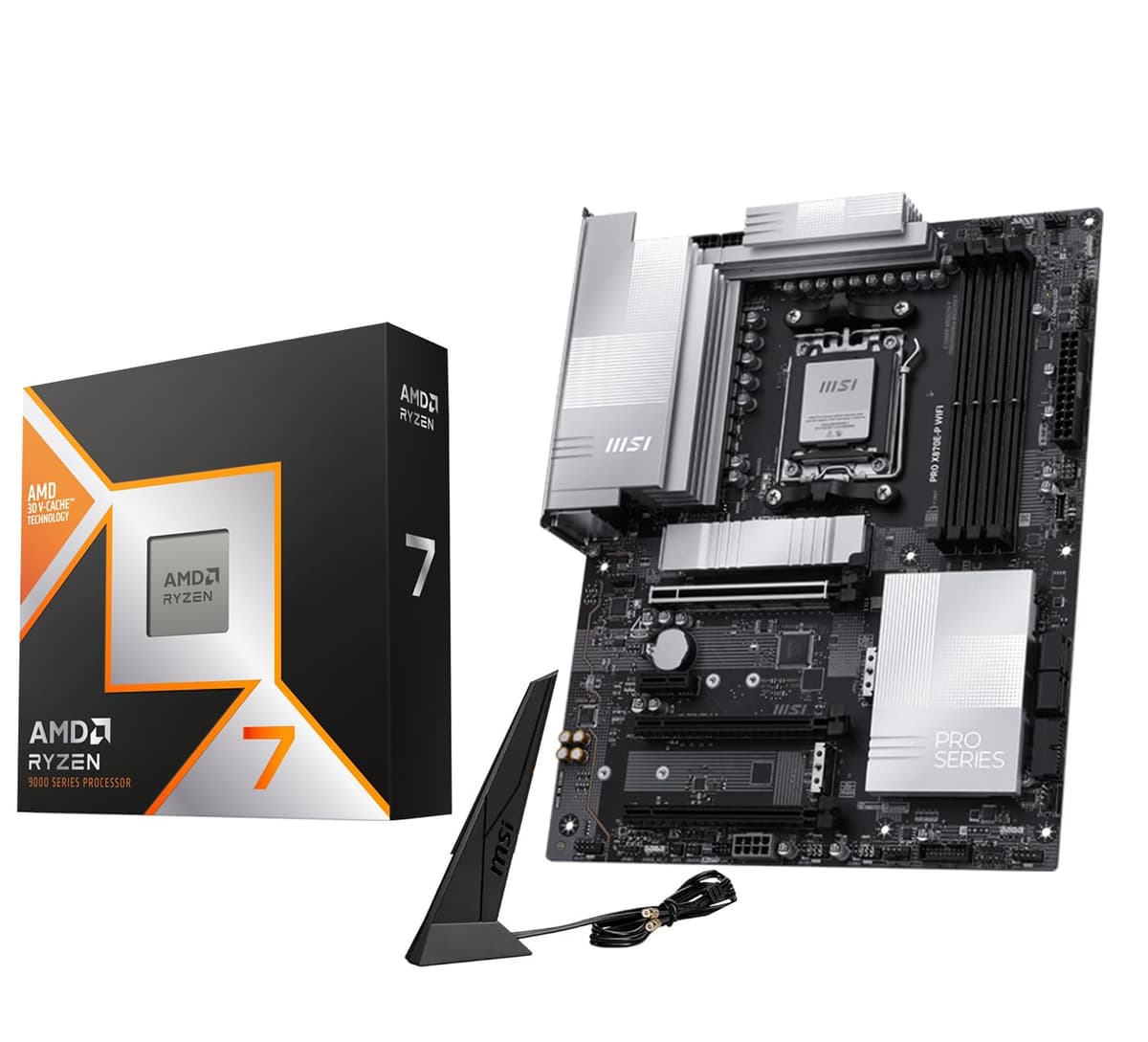 Combo CPU y Placa Madre MICRO CENTER - Procesador AMD Ryzen 7 9800X3D con Placa Madre MSI PRO X870E-P WiFi (ATX, AM5, DDR5, PCIe 5.0, M.2 Gen5, Wi-Fi 7) 9800X3DPROX870E-PWIFI